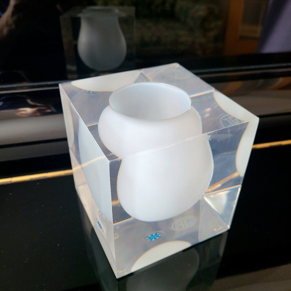 Jonathan Adler clear and frosted glass vase. Art glass. Designer vase.